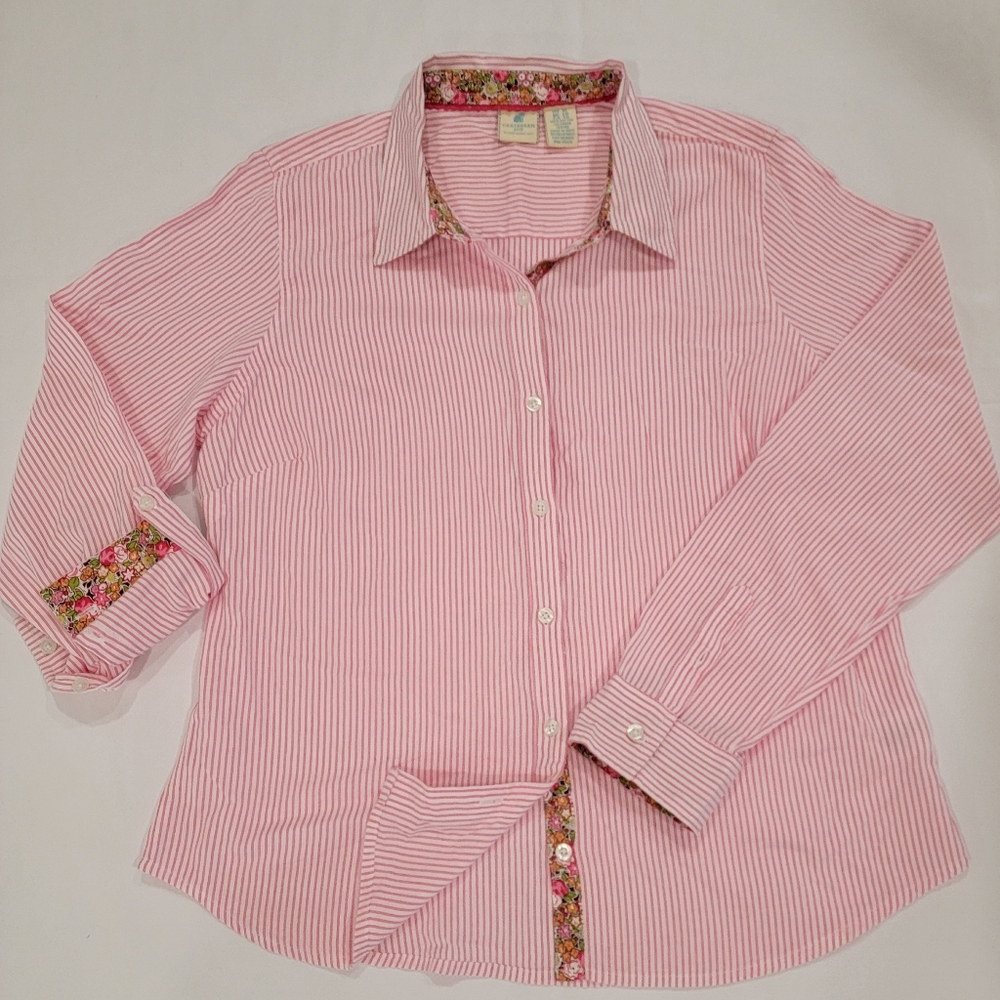 Caribbean Joe Island Supply Co XL 100% Cotton Pink Stripe Button Up Shirt